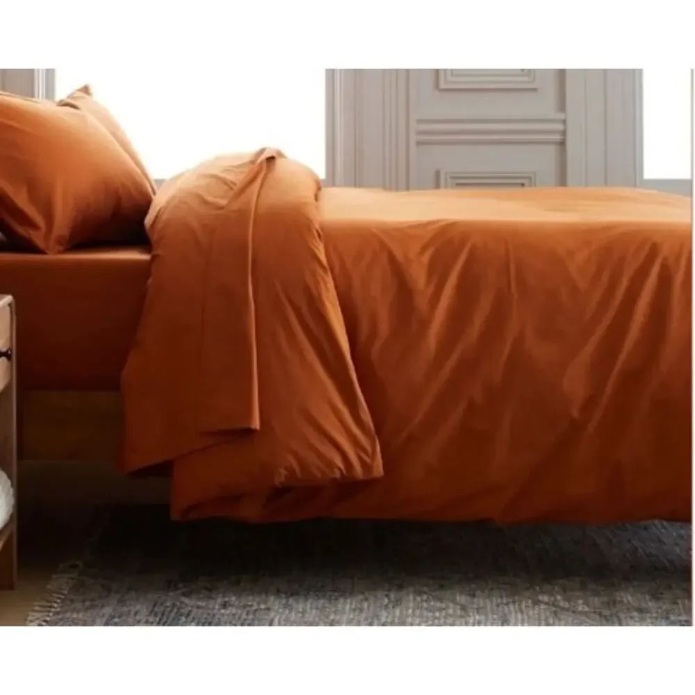 NEW Quince Twin Size Classic Organic Percale Duvet Cover + Shams Terracotta